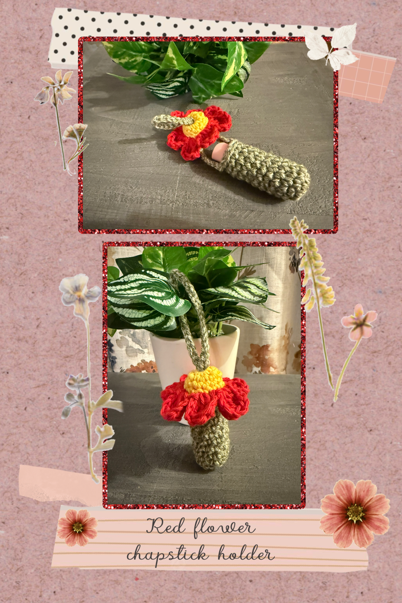 Red flower chapstick holder